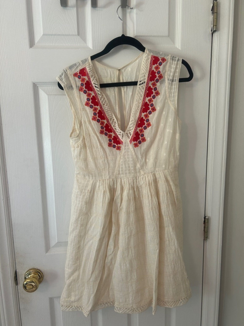 Tracy Reese Cream Mini Dress with Red Floral Embroidery